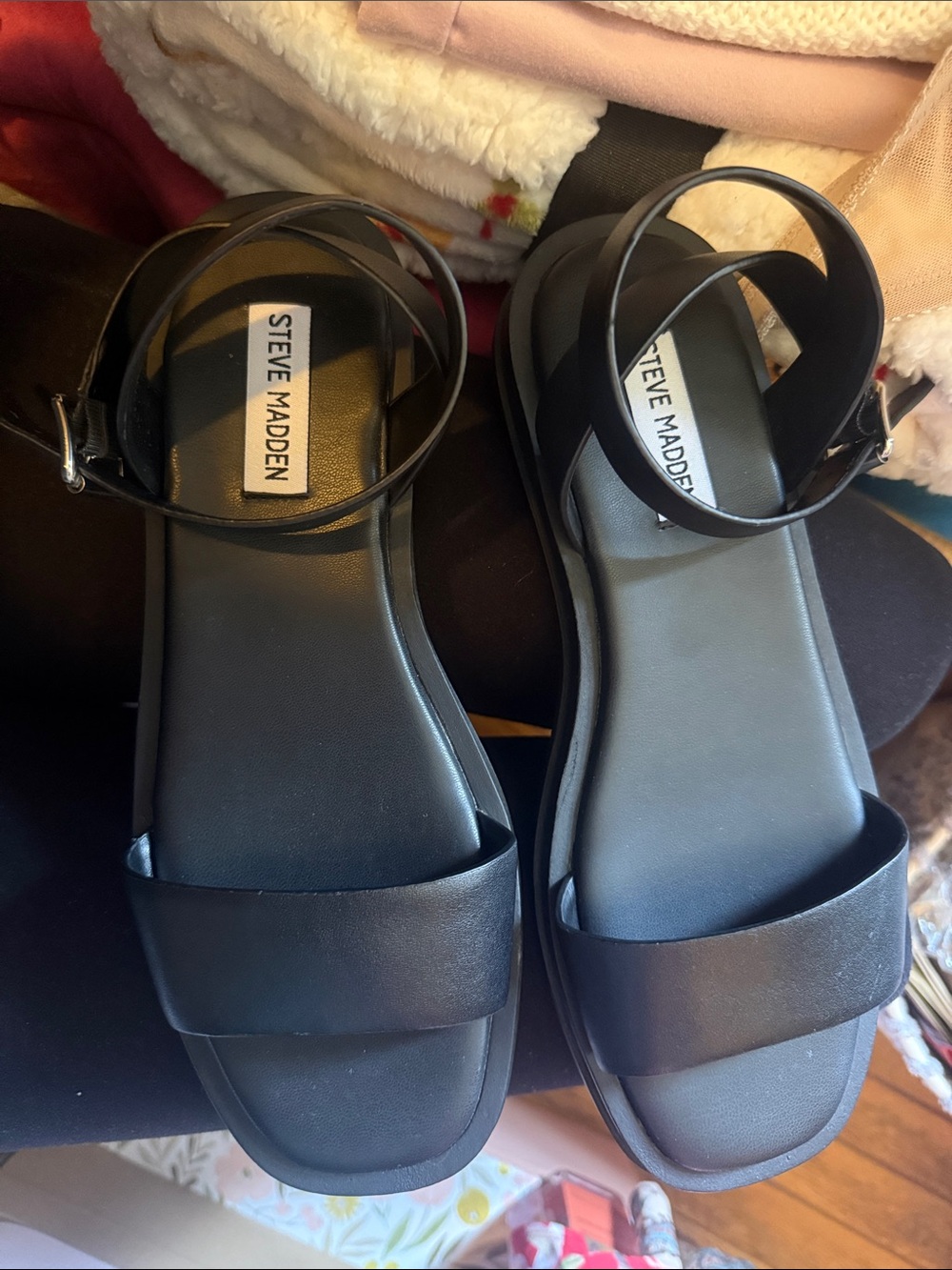 Steve Madden Black Platform Ankle-Strap Sandals